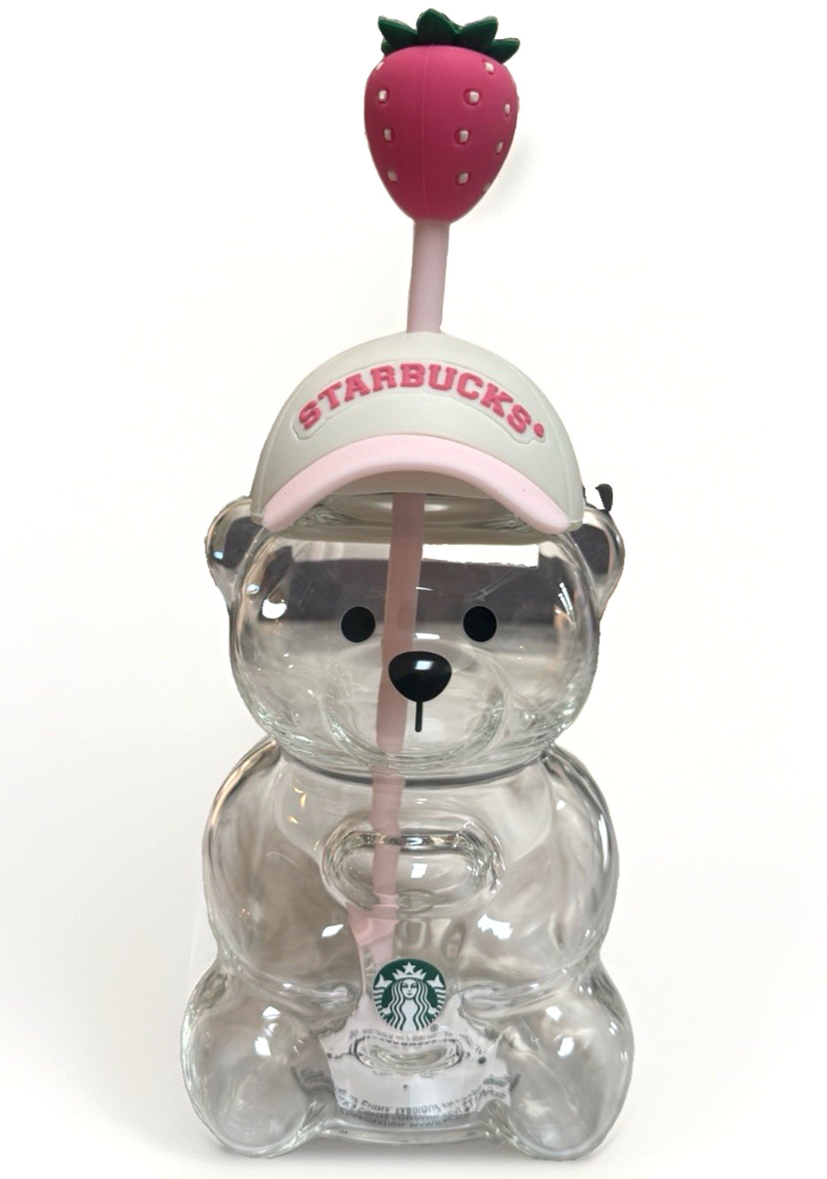 Starbucks Pink Bearista Glass Cold Cup Strawberry Straw 20oz Authentic 2026